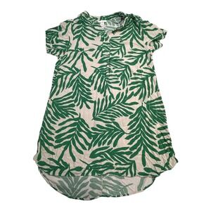 H&M Green Leaf Print Button Front Shirt‎ Dress Tunic Top Womens Small